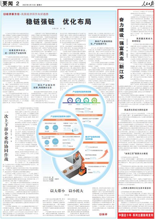 2022-08-13                            中国这十年·系列主题新闻发布：奋力建设“强富美高”新江苏                                   江苏省委书记、省人大常委会主任吴政隆介绍，江苏承载着习近平总书记和党中央的深切关怀、殷切期望。进入新时代，总书记为江苏擘画了“经济强、百姓富、环境美、社会文明程度高”新江苏的宏伟蓝图；迈进新征程，又赋予江苏“争当表率、争做示范、走在前列”的光荣使命。这十年，就是8500万江苏干部群众以大地作纸、以奋斗作笔，把总书记擘画的“强富美高”新江苏宏伟蓝图从“大写意”一笔一笔绘制成“工笔画”的十年。                    【详细】                            