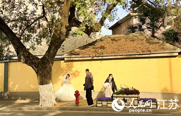 颐和路拍摄婚纱的游人。人民网记者 马晓波摄