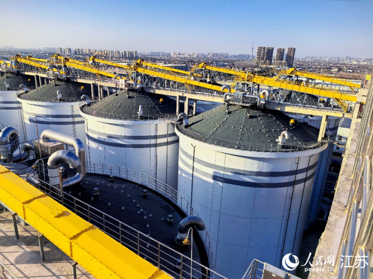 俯瞰淮安苏北储备粮有限公司的浅圆筒仓。人民网 崔小倩摄