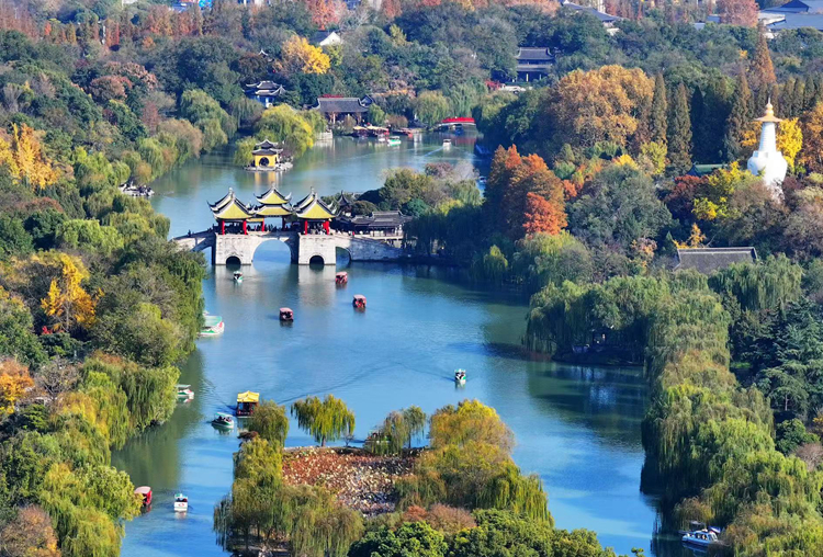 航拍瘦西湖风景区。扬州市新闻传媒中心供图