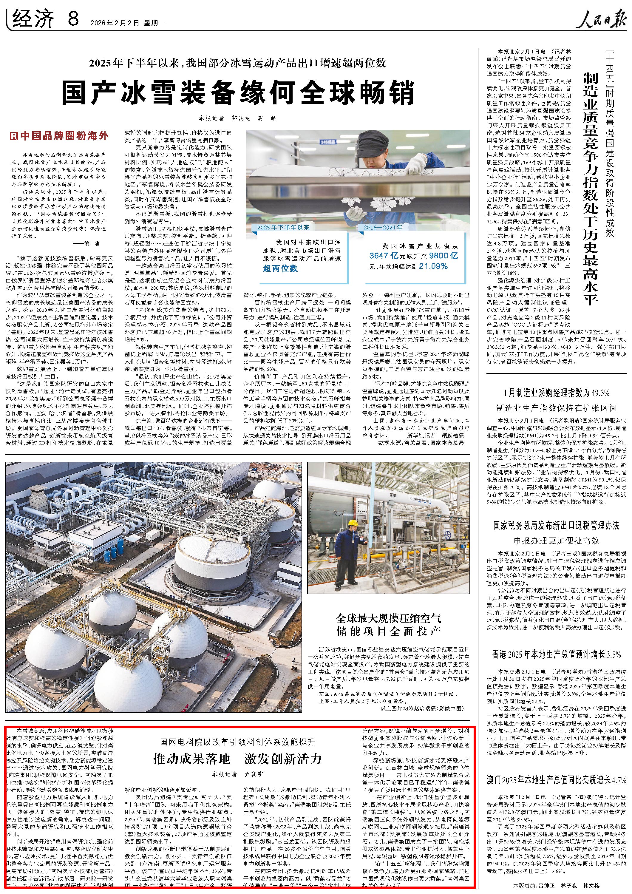 2月2日，《人民日报》第8版版面。