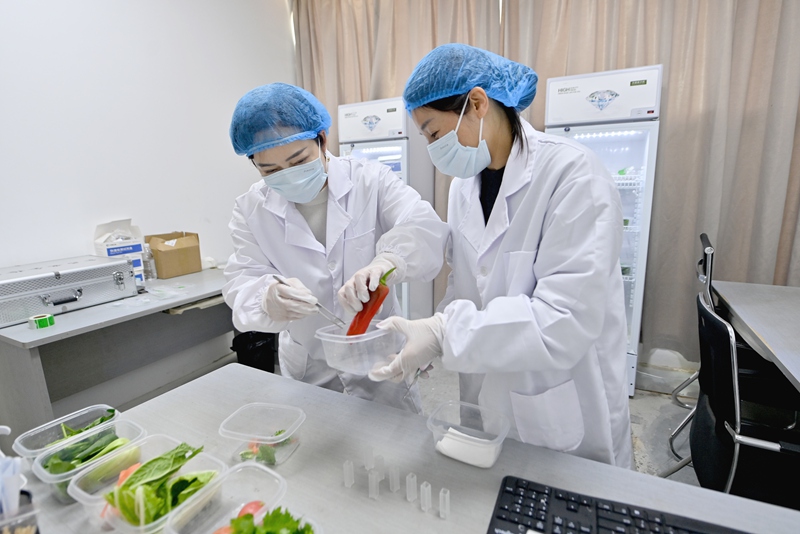 “阳光配送平台”项目组成员进行食材清点,品控入库。江苏邮政供图