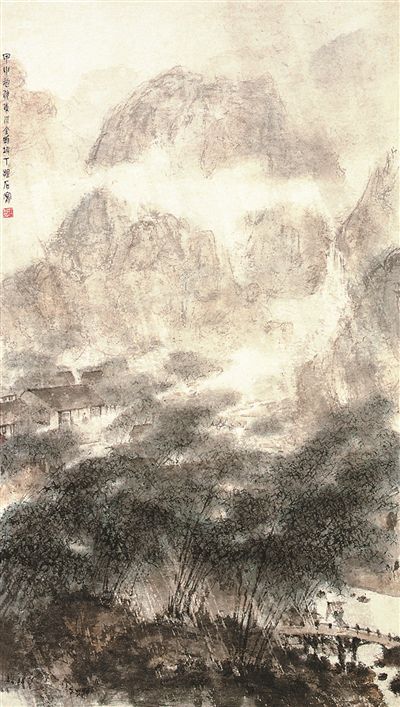 万竿烟雨（中国画）傅抱石作