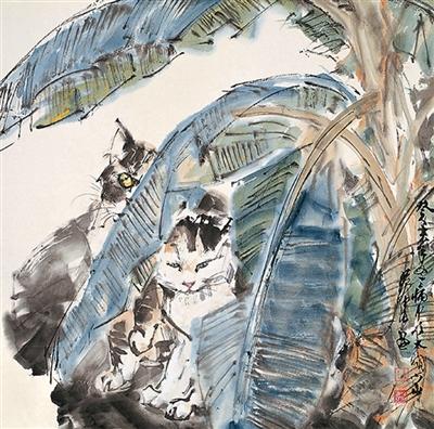 蕉荫双猫（中国画）黄 胄作