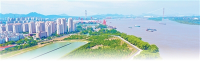 長江江蘇省鎮江市潤州段水清岸綠。江蘇科技大學孟加拉國籍留學生 蘇科娜·貢薩爾維斯攝
